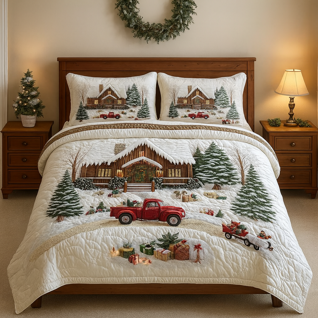 Peaceful Snow Cabin 3-Piece Quilted Bedding Set GFTOHD705