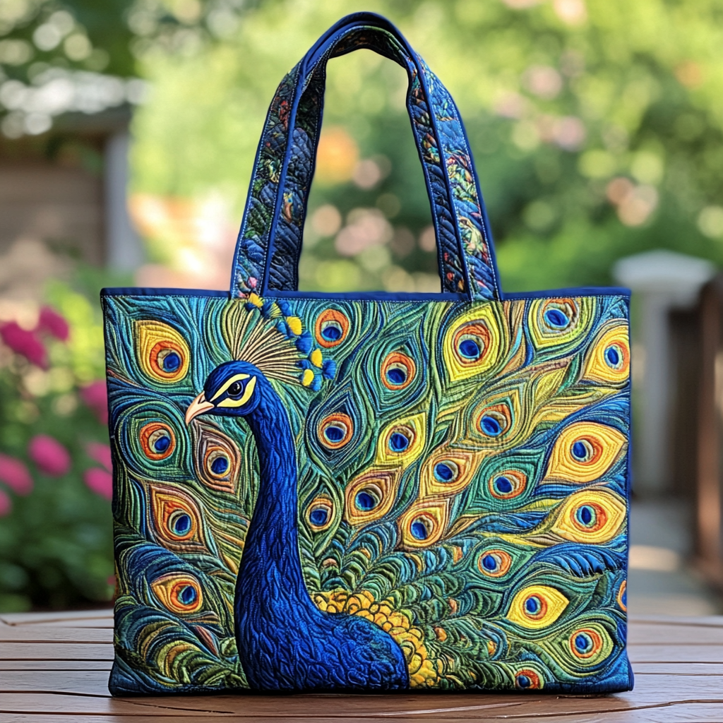 Royal Peacock Quilted Tote Bag
