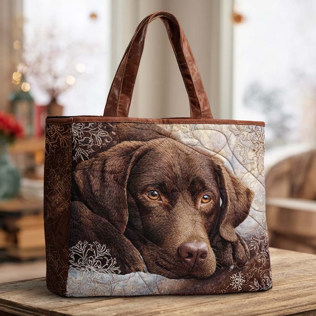 Chocolate Nap Lab Quilted Tote Bag