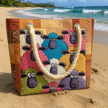 Colorful Sheep Flock Quilted Beach Bag GFTOQA1566