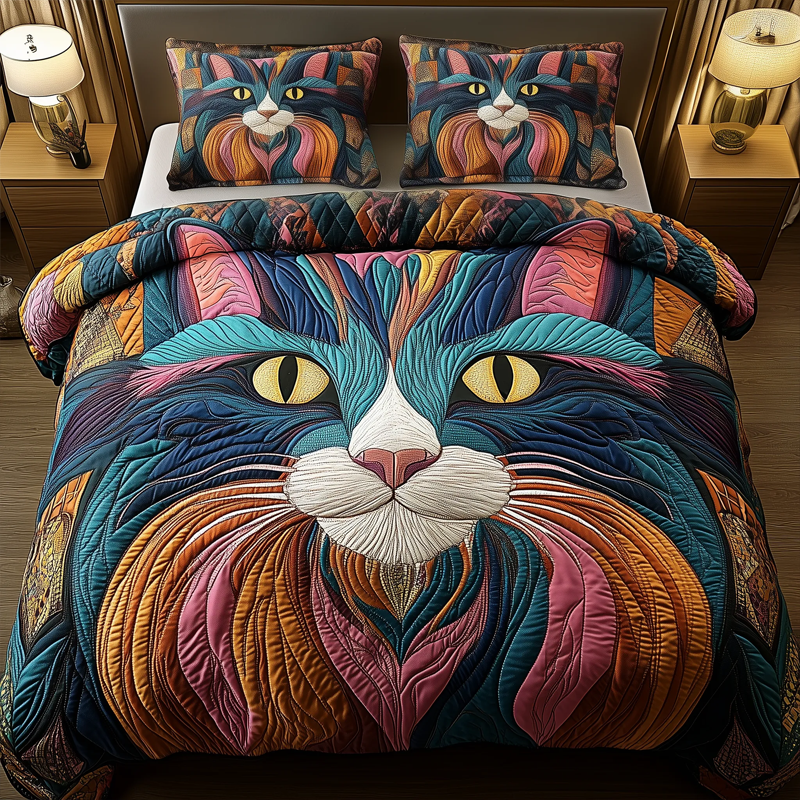 ⏰Promotion 50% OFF -Purrfectly Cat 3-Piece Quilted Bedding Set 