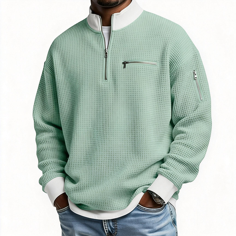 ⏰Promotion 50% OFFMen’s Casual Solid Color Waffle Half-Zip Sweatshirt