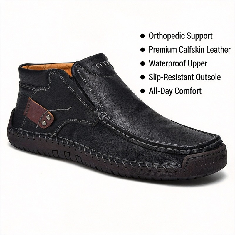 ⏰LAST DAY-60% OFF🛒Men’s Outdoor Casual Leather Boots – First Layer Cowhide, Wide Toe, Arch Support, Zipper & Slip-On, Comfortable for Walking & Driving