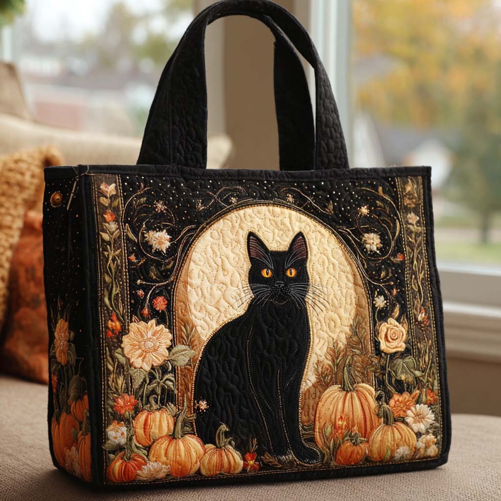 Spooky Cat Love Quilted Tote Bag