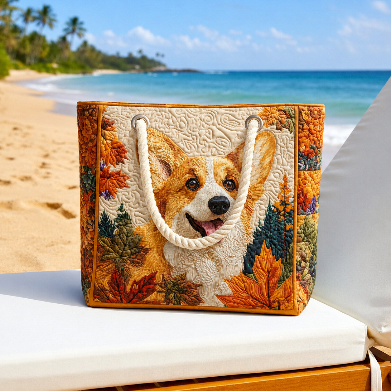 Corgi Quilted Beach Bag