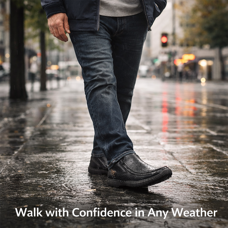 ⏰LAST DAY-60% OFF🛒Men’s Outdoor Casual Leather Boots – First Layer Cowhide, Wide Toe, Arch Support, Zipper & Slip-On, Comfortable for Walking & Driving