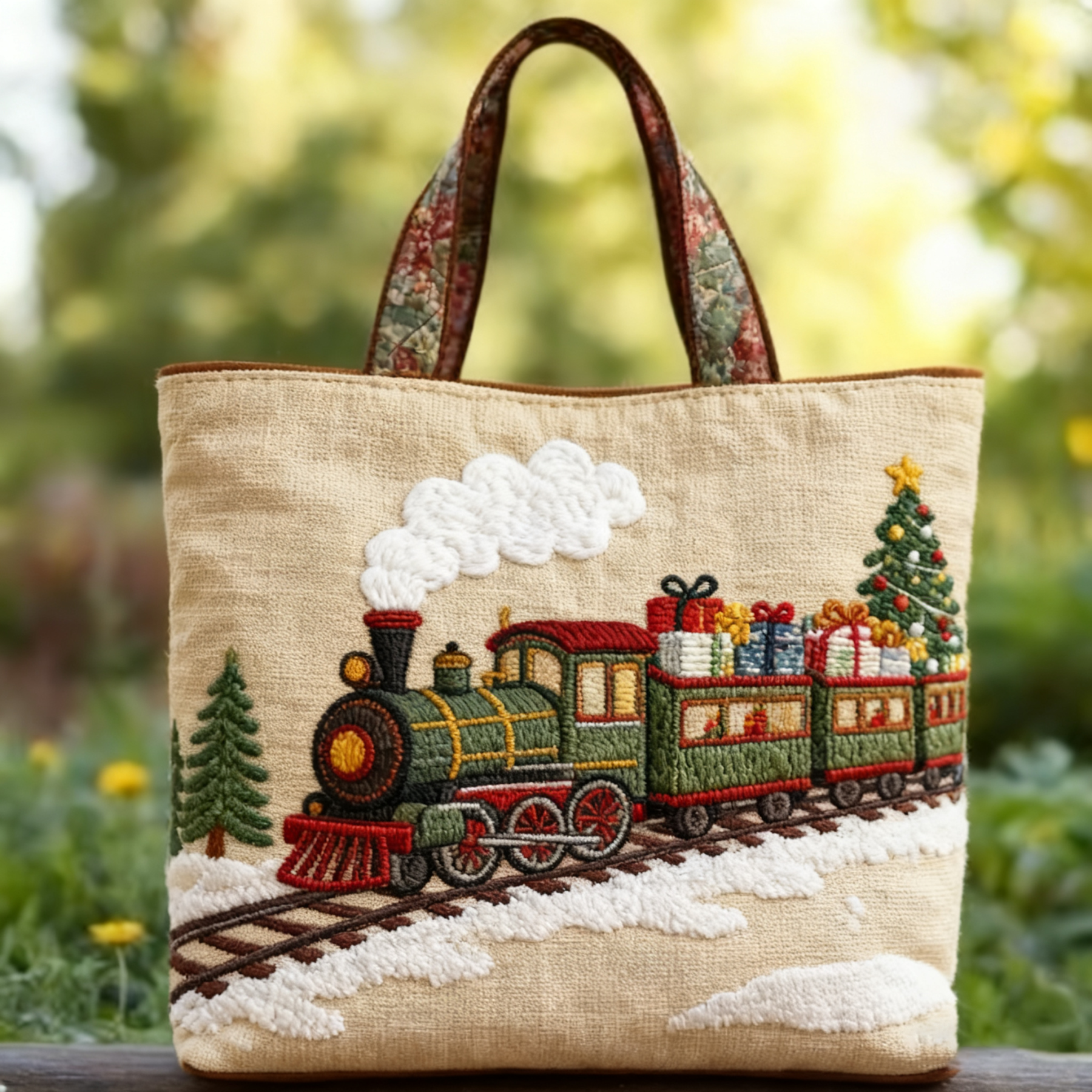 🎄 Festive Christmas Stocking Embroidered Tote Bag – Cozy Holiday Carryall 🎁