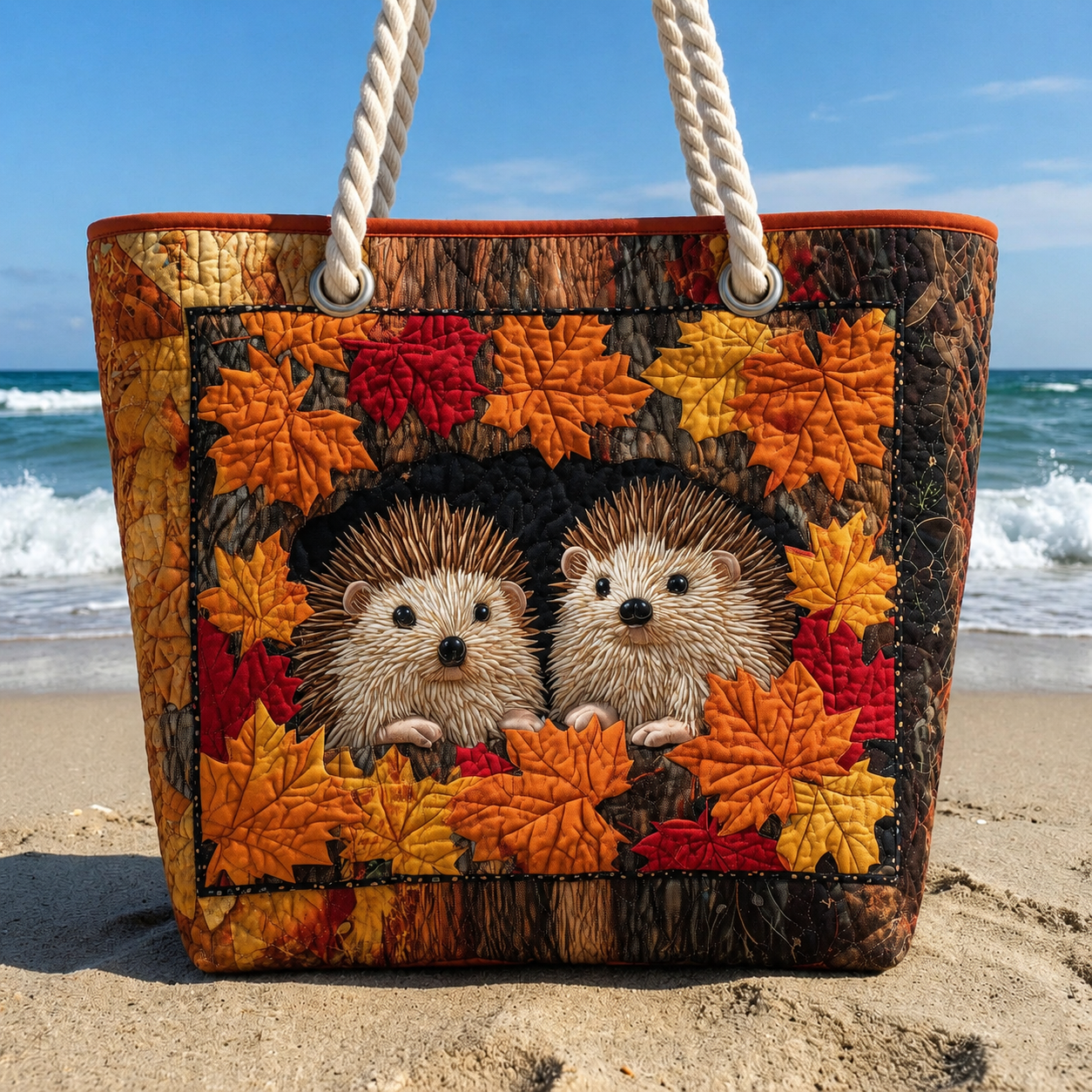 Autumn Hedgehog Quilted Beach Bag GFTOQA1536