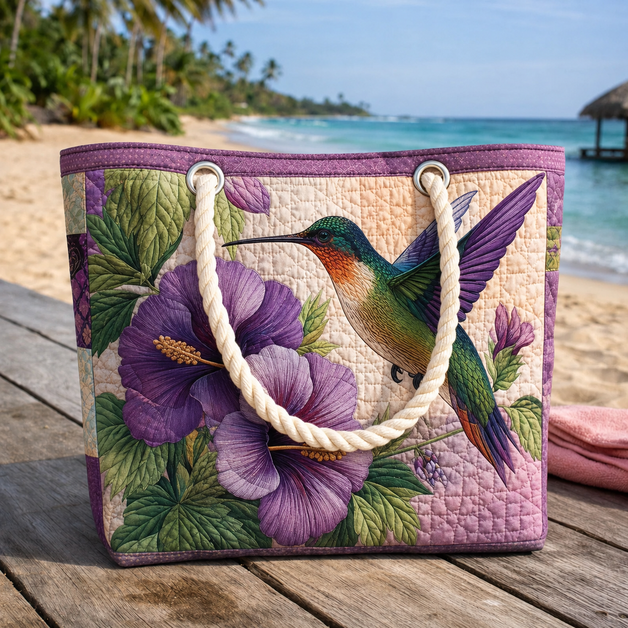 Hummingbird Blossom Quilted Beach Bag GFTOQA1535