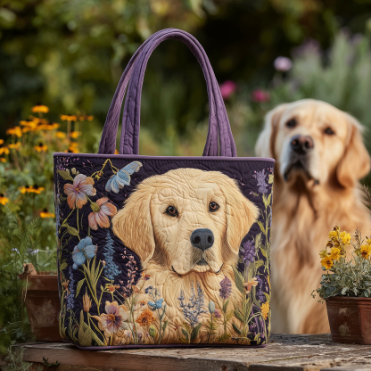 Floral Retriever Love Quilted Tote  Bag