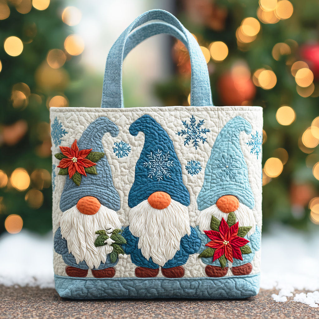 Poinsettia Frost Gnome Quilted Tote Bag NCU0TD807