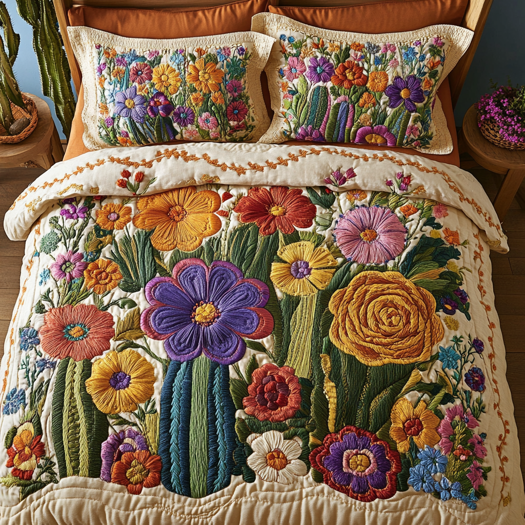Blooming Garden 3-Piece Quilted Bedding Set NCU0NVH264
