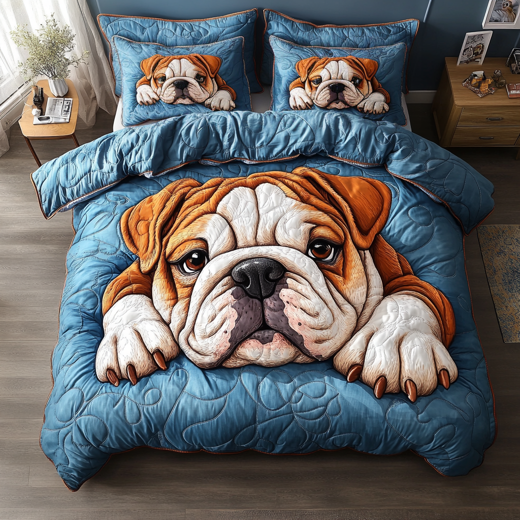 Cozy Bulldog 3-Piece Quilted Bedding Set NCU0NVH870