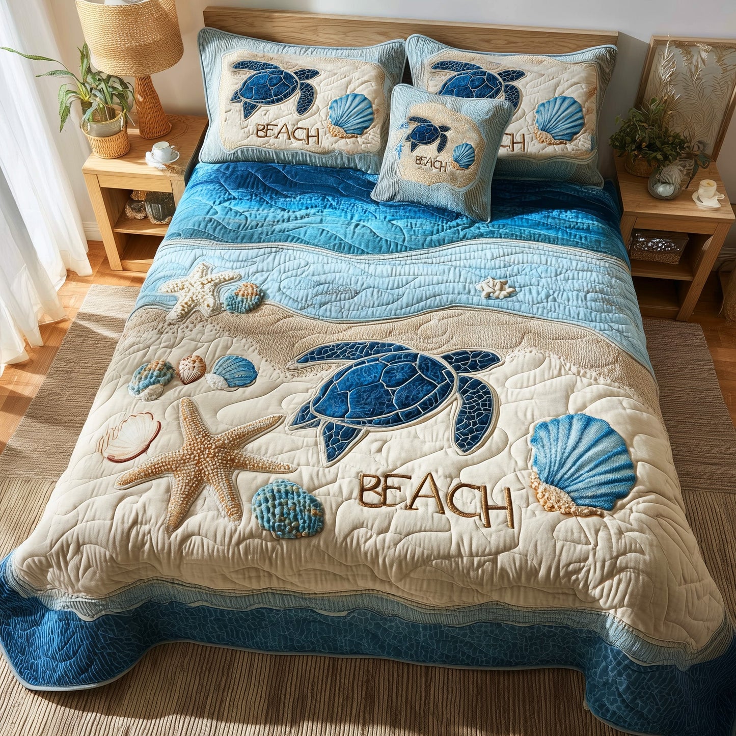Tropical Beach 3-PieceQuilted Bedding setGFTOHD8287