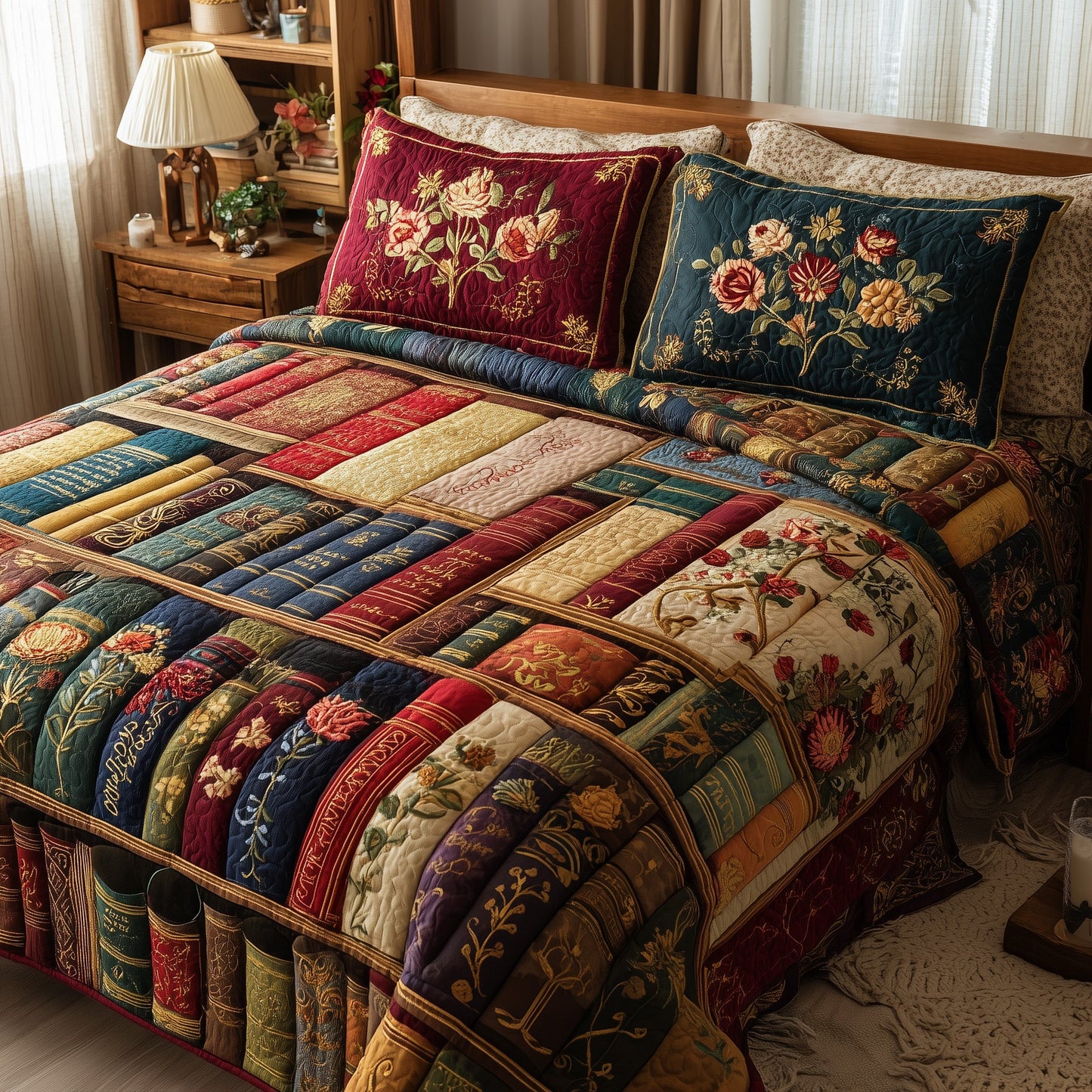 Floral Bookish 3-PieceQuilted Bedding setGFTOTP9013