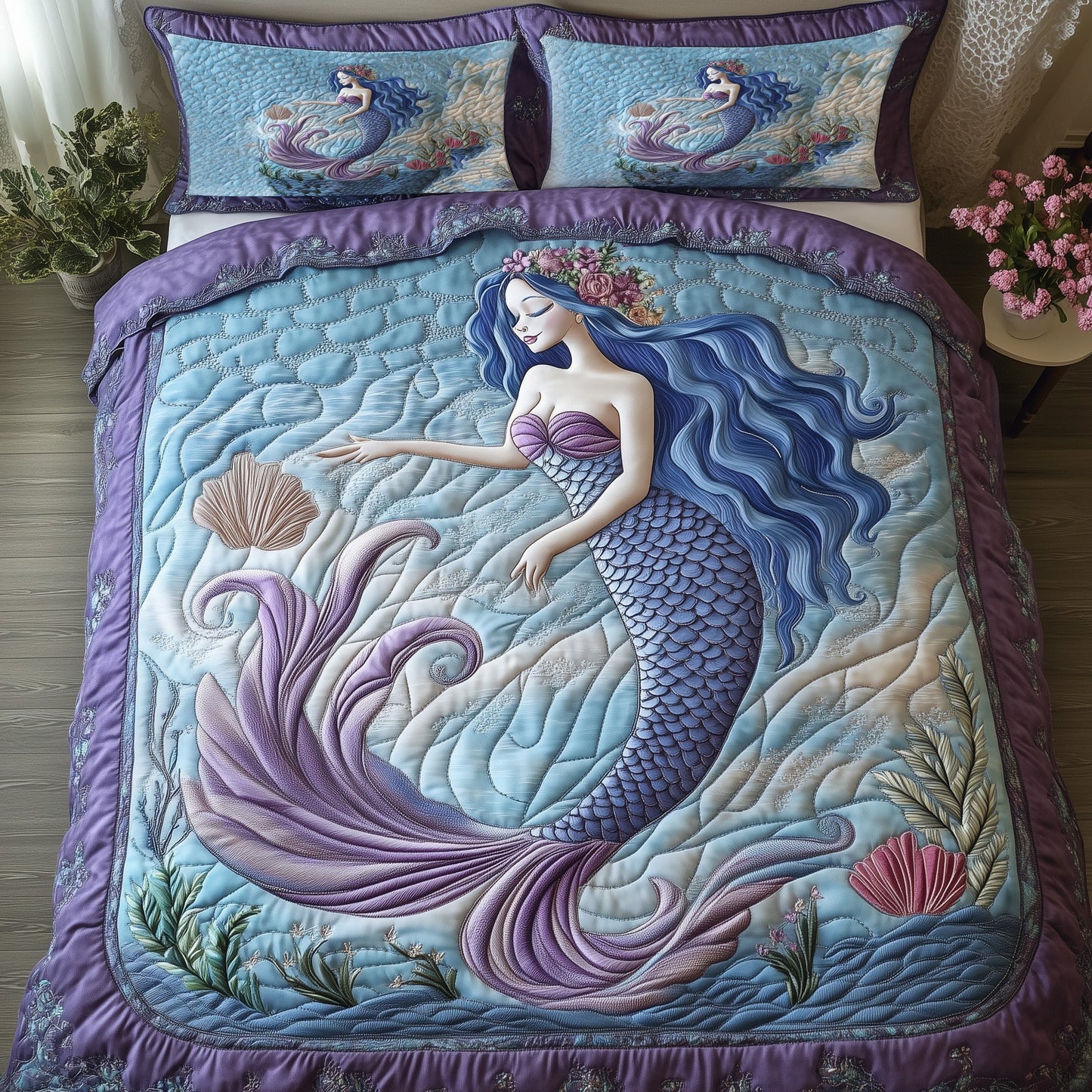 Enchanted Mermaid 3-Piece Quilted Bedding SetGFTOHD7747