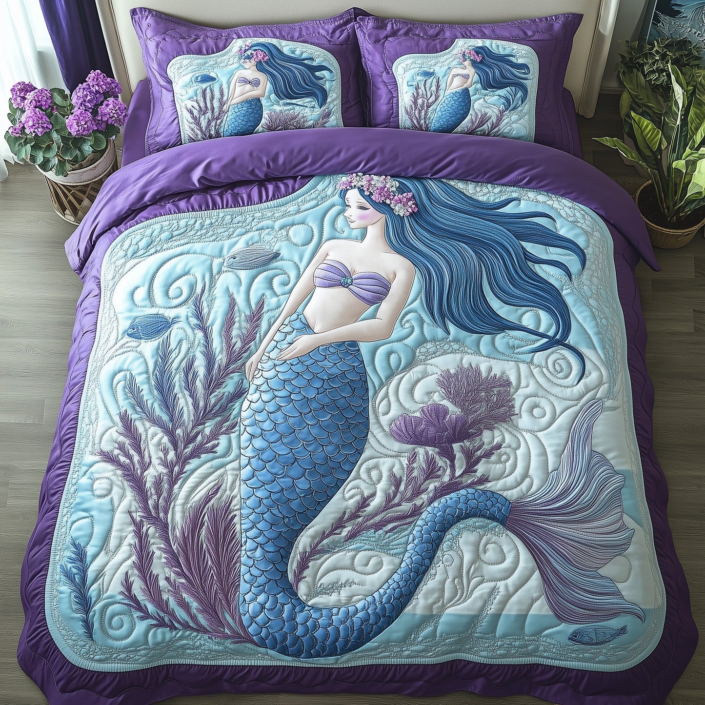Enchanted Mermaid 3-Piece Quilted Bedding setGFTOHD7754