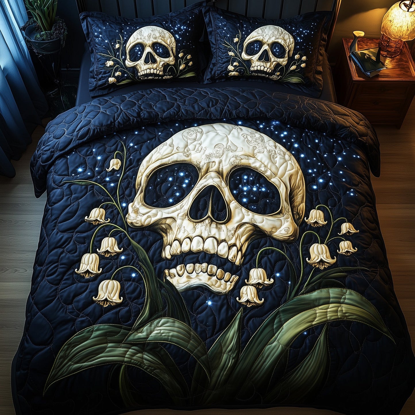 Nocturne Skull 3-PieceQuilted Bedding setGFTOMA1208