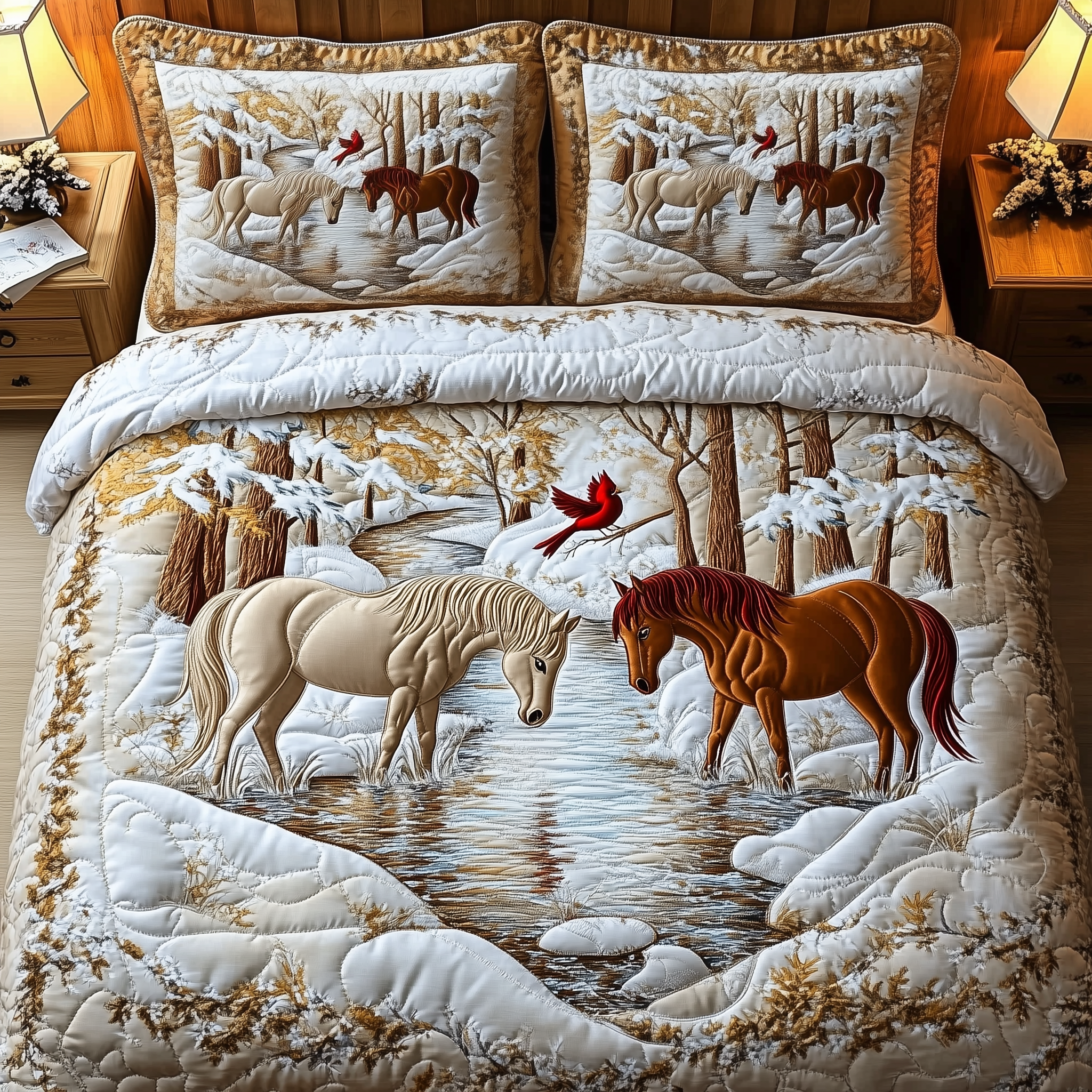 Horse Couple Winter 3-Piece Quilted Bedding Set GFTOAB1729