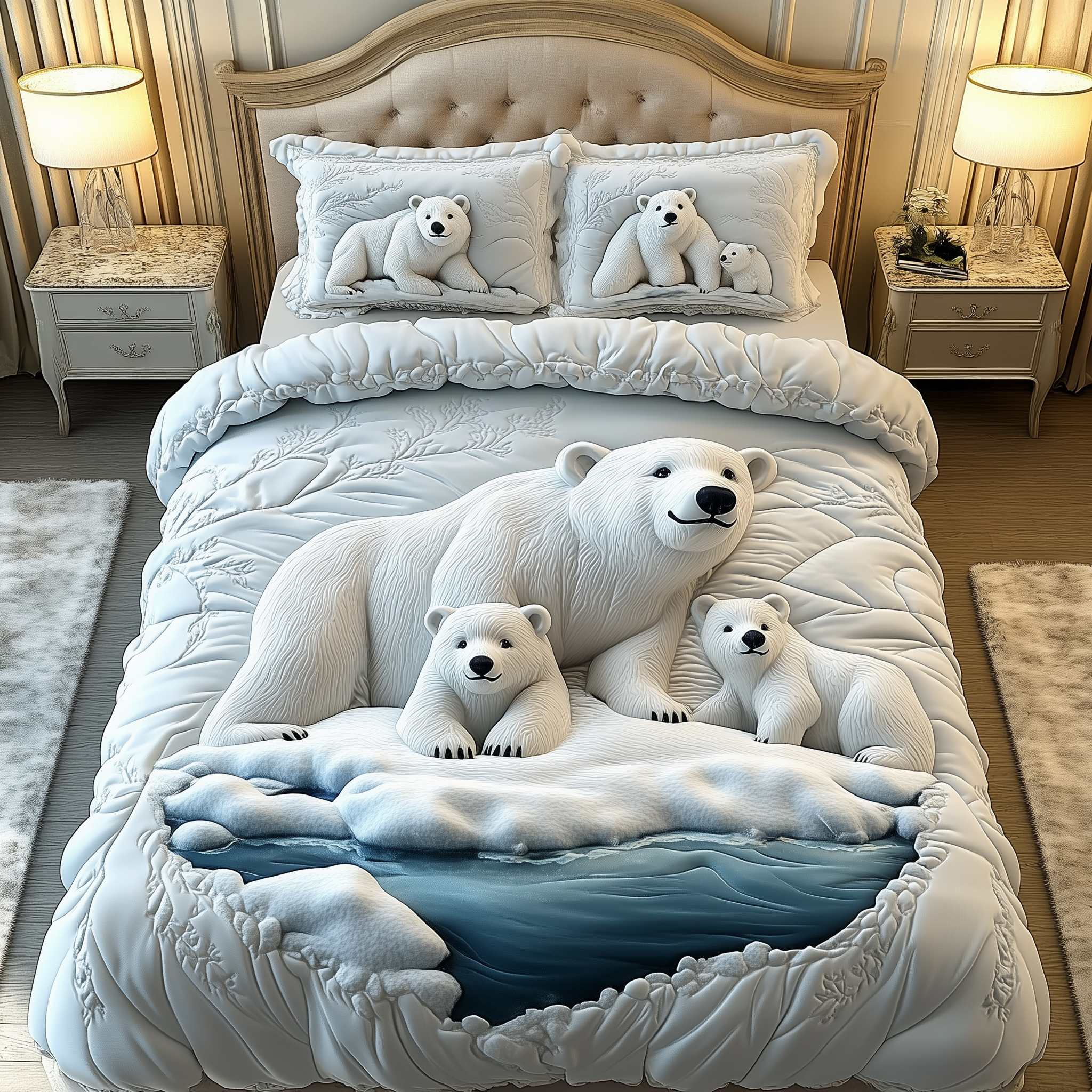 Polar Bear Family 3-Piece Quilted Bedding Set GFTOAB1866