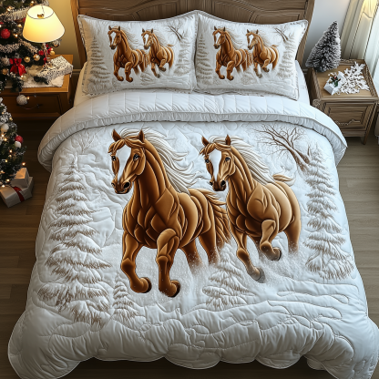 Horses Frosty Trail 3-Piece Quilted Bedding Set GFTOHD1348