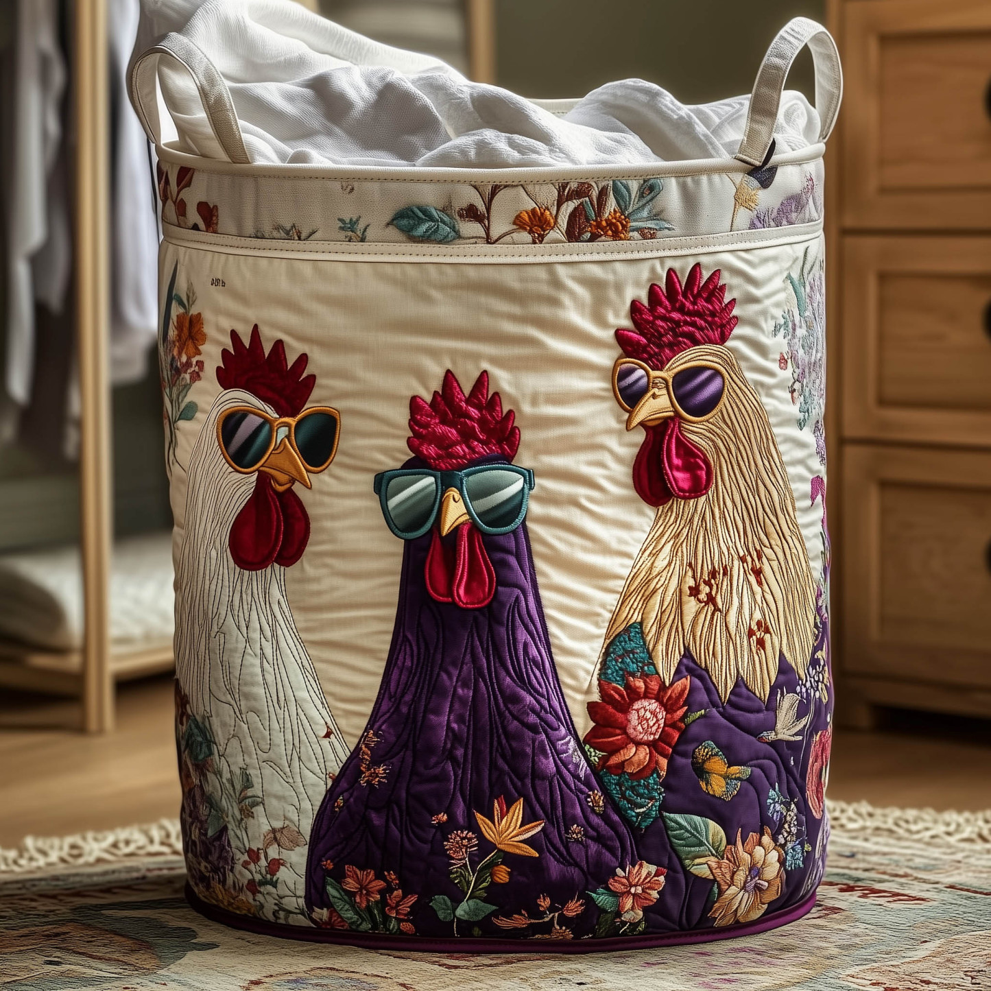Whimsical Chicken Quilted Laundry Basket GFTONT5873