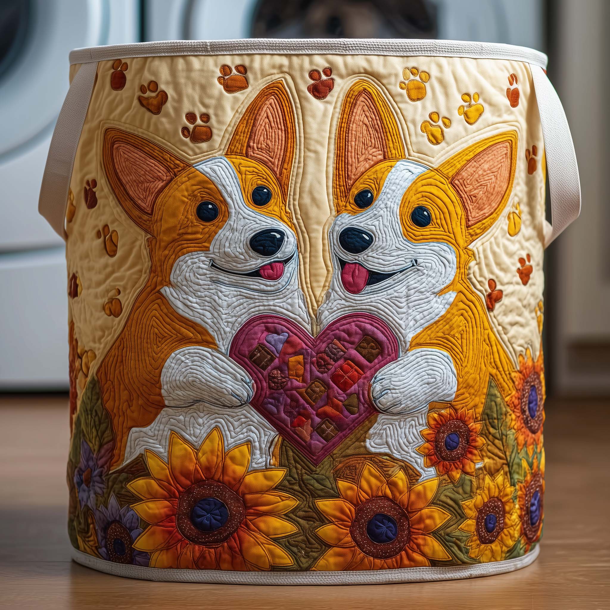 Heart Corgis Quilted Laundry Basket GFTOQM2027