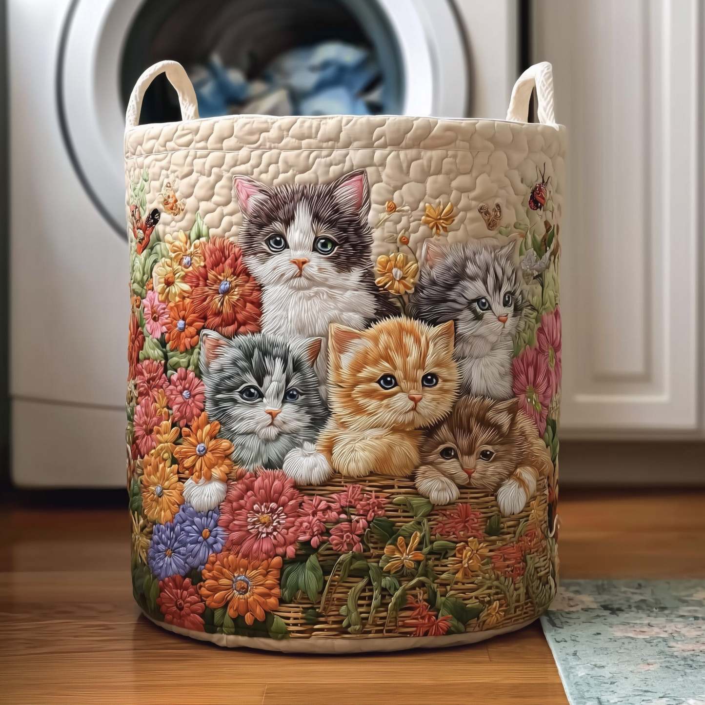 Vintage Meow Quilted Laundry Basket GFTOTP11000