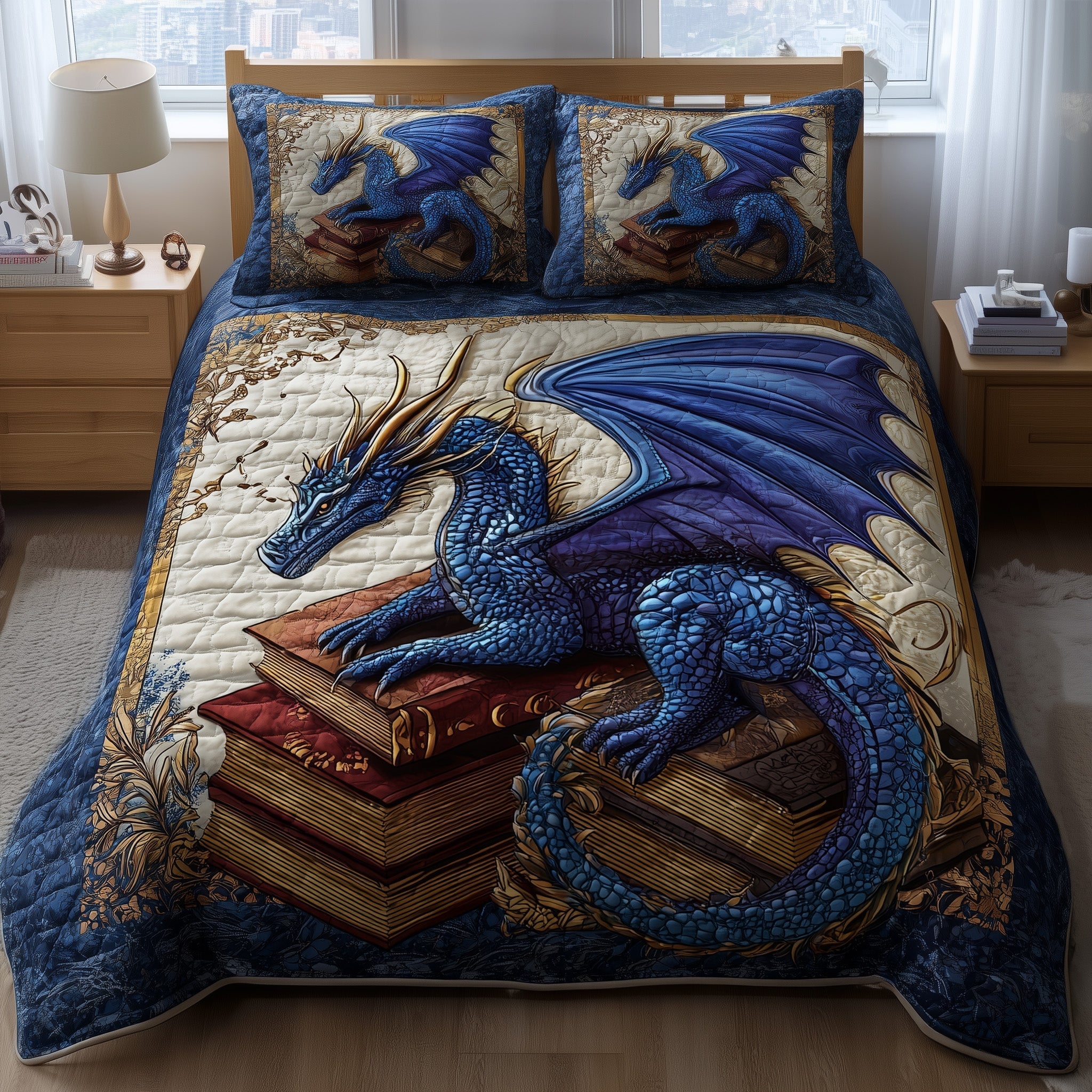 Bookish Dragon 3-Piece Quilted Bedding Set GFTOTP11421