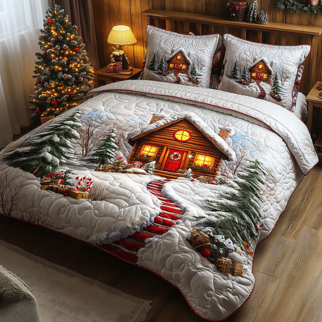 Holiday Path 3-Piece Quilted Bedding Set NCU0VL2955