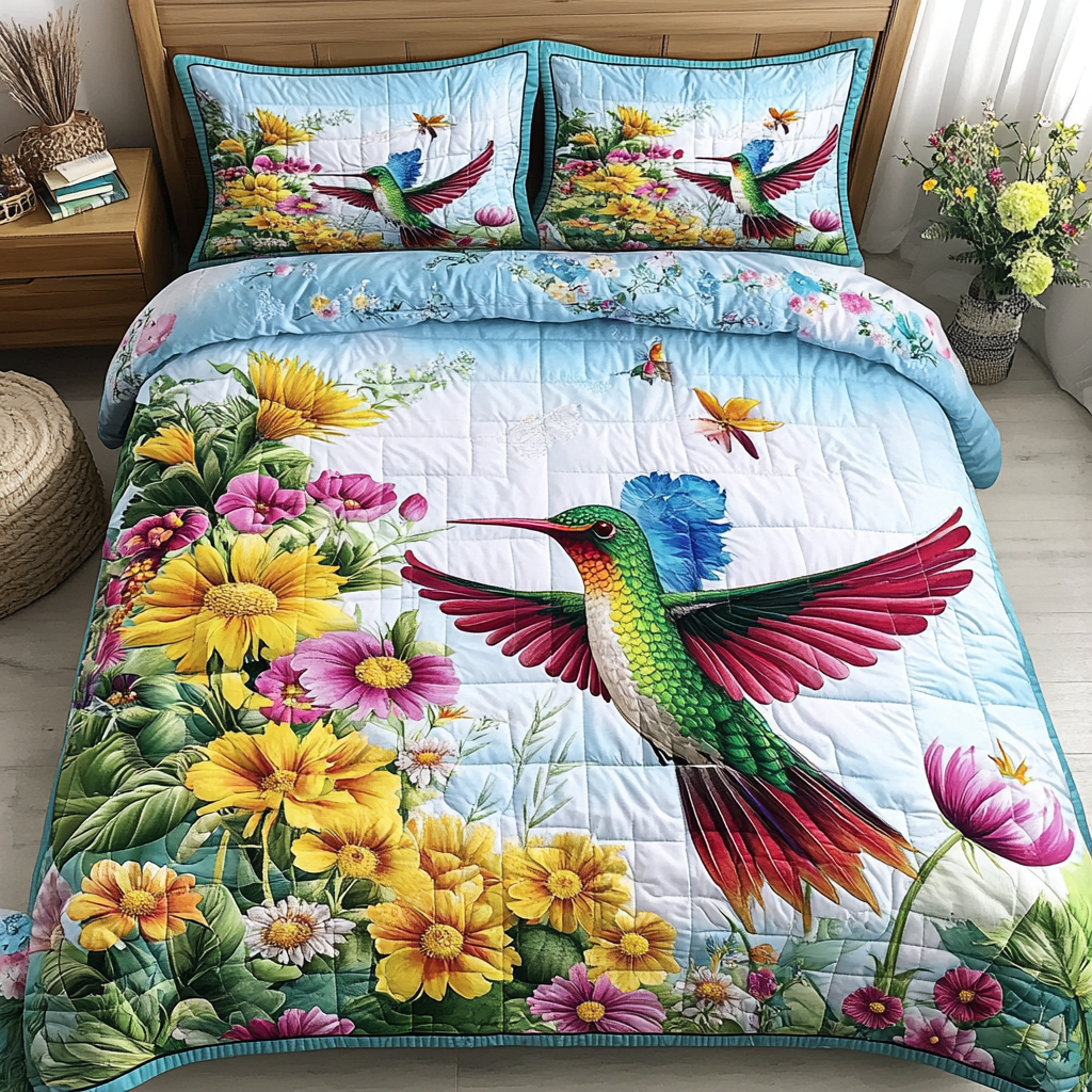 Hummingbird Joy 3-Piece Quilted Bedding Set NCU0DDK233