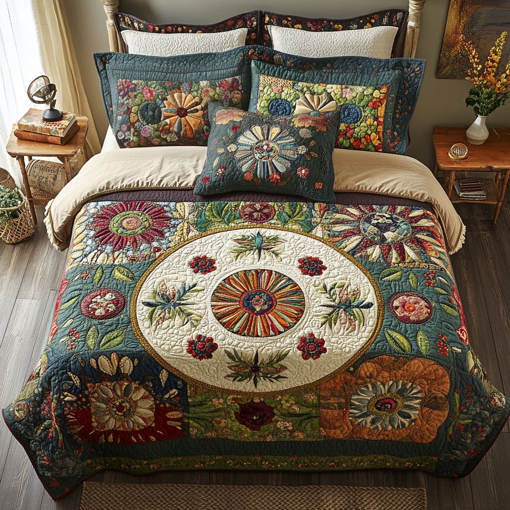 Floral Patchwork 3-Piece Quilted Bedding Set NCU0VT001