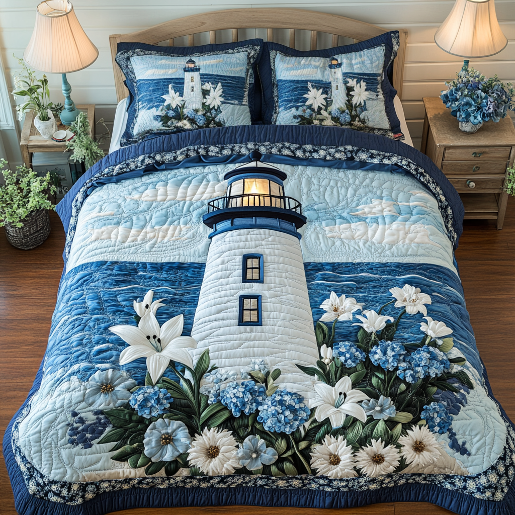 Tranquil Lighthouse 3-Piece Quilted Bedding Set NCU0NVH655