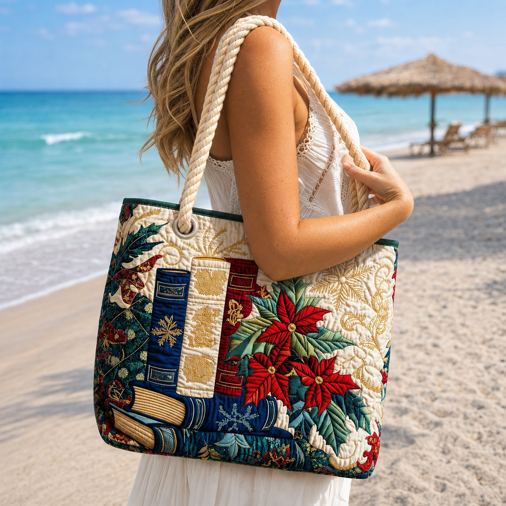 Christmas Library Quilted Beach Bag GFTOQA1526