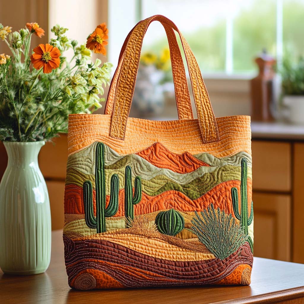 Desert Cactus Light Quilted Tote  Bag