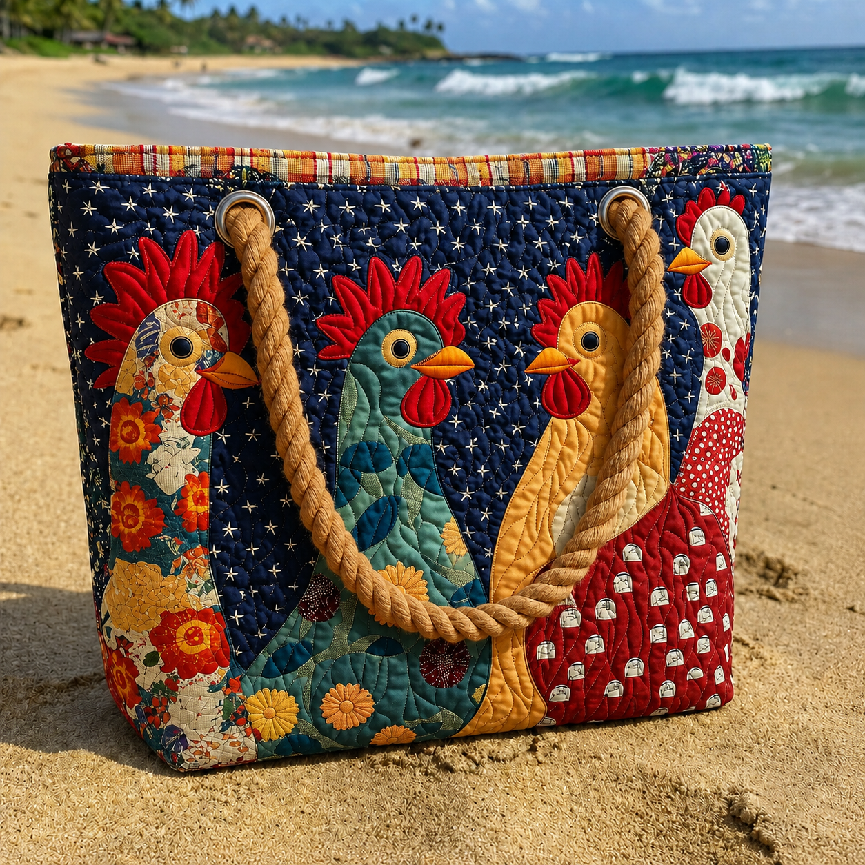 Farm Rooster Parade Quilted Beach Bag GFTOQA1563