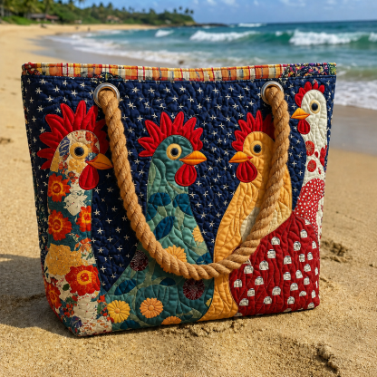 Farm Rooster Parade Quilted Beach Bag GFTOQA1563