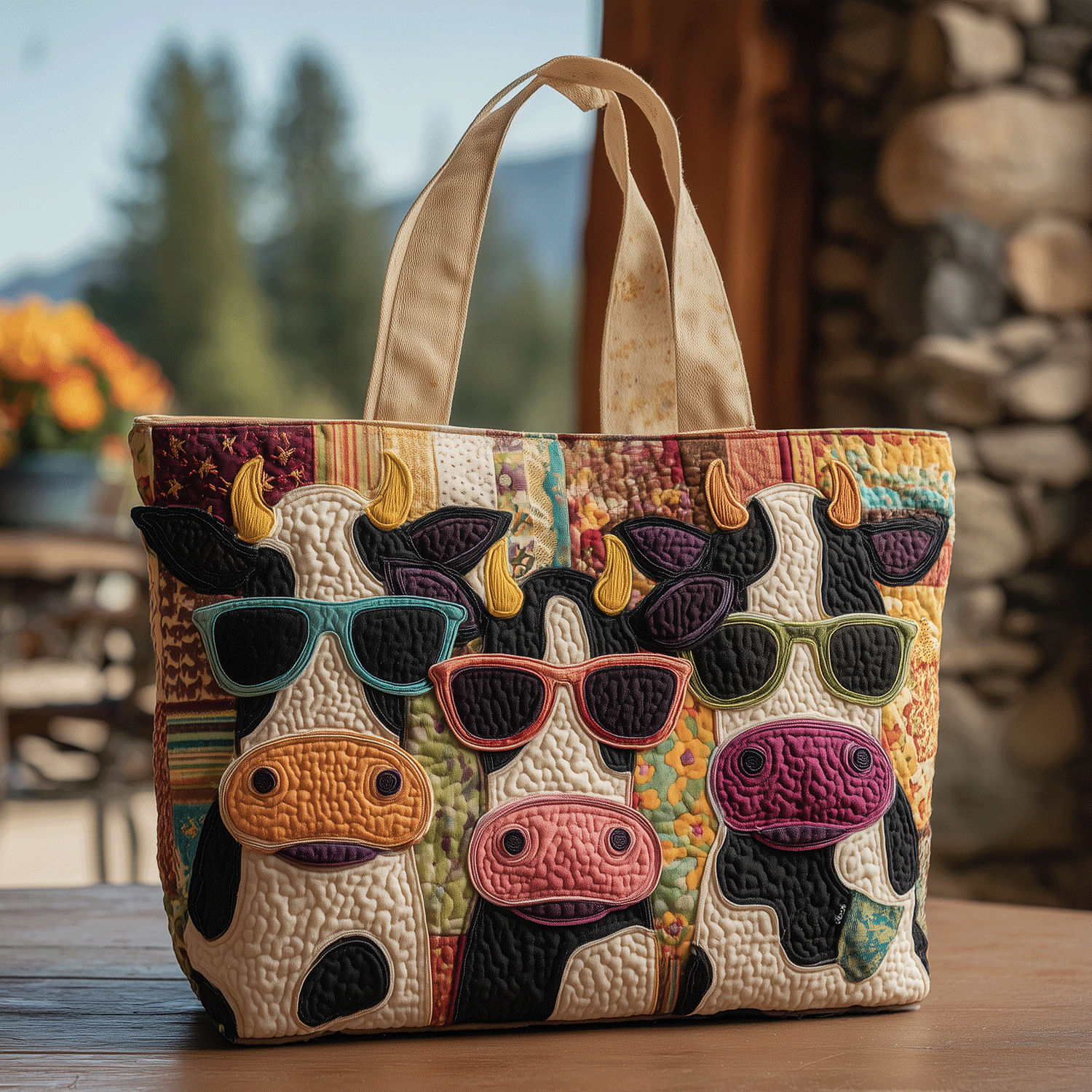 Cool Cows Quilted Tote  Bag
