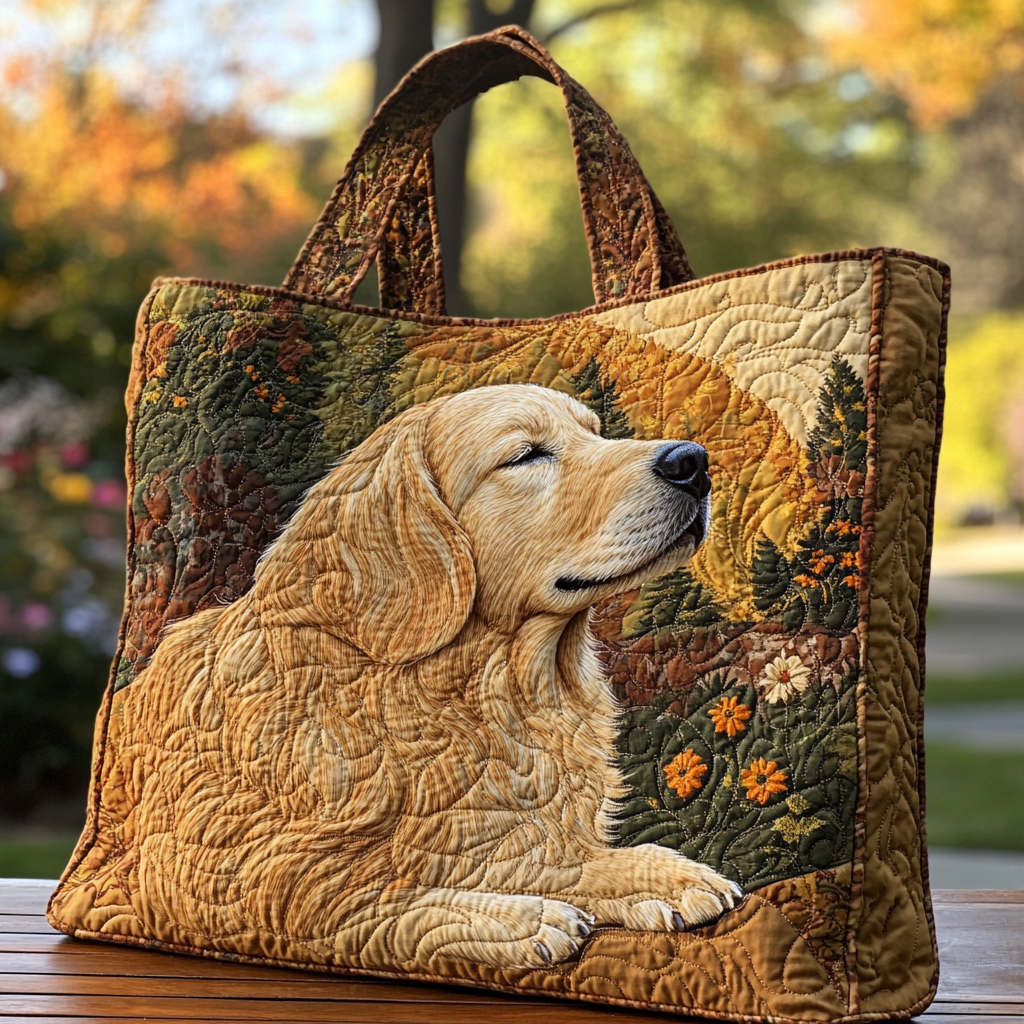 Golden Retriever Glow Quilted Tote Bag