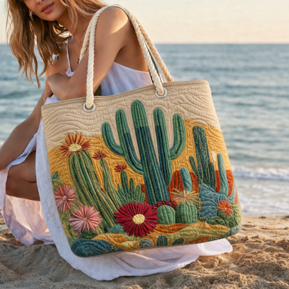Desert Cactus Garden Quilted Beach Tote Bag