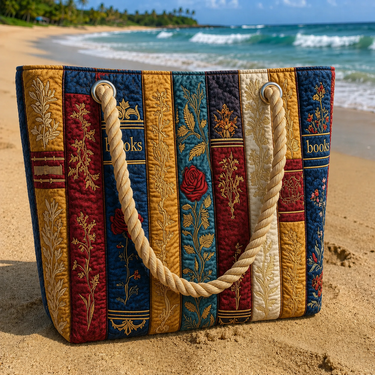 Vintage Rose Books Quilted Beach Bag GFTOQA1533