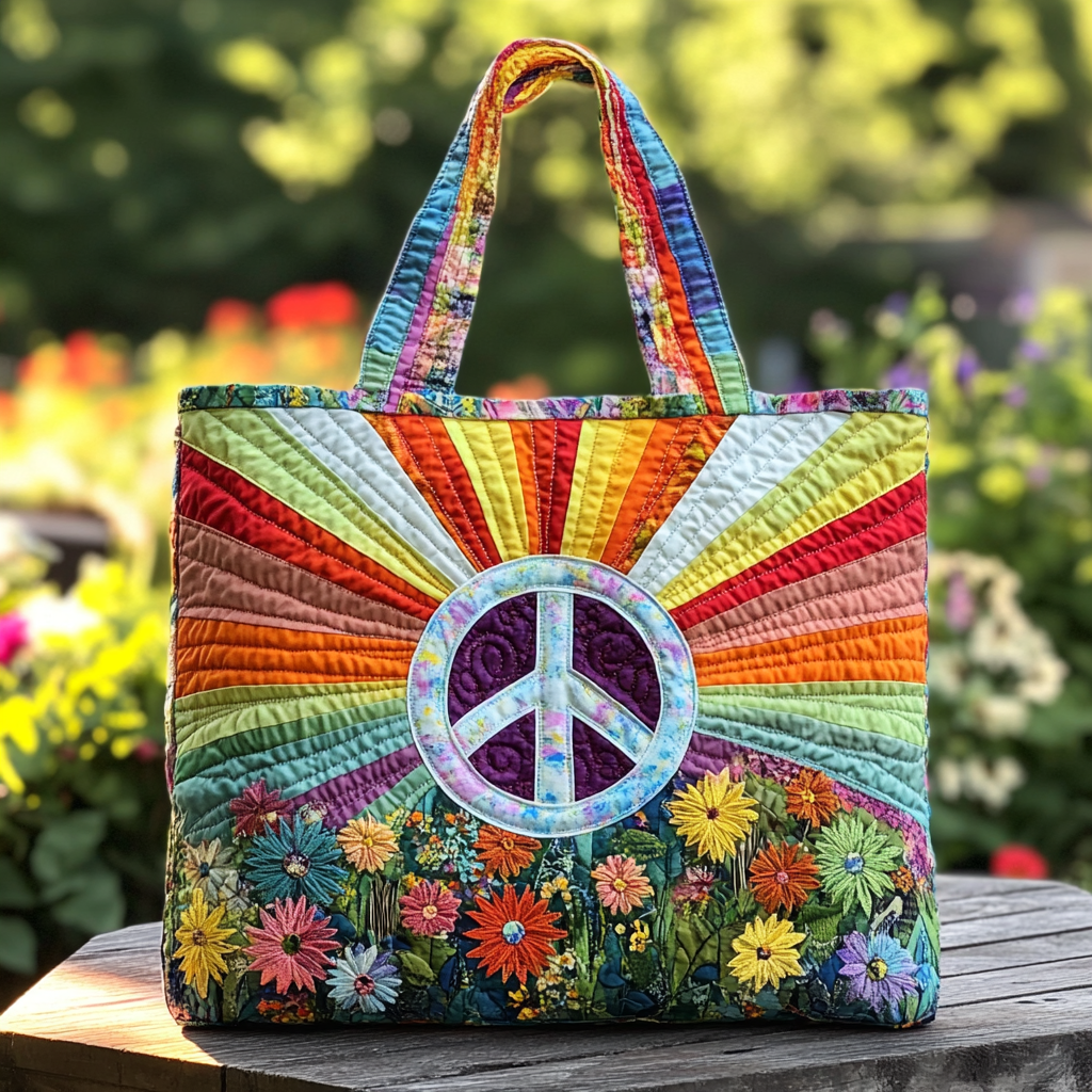 Hippie Vibes Quilted Tote Bag