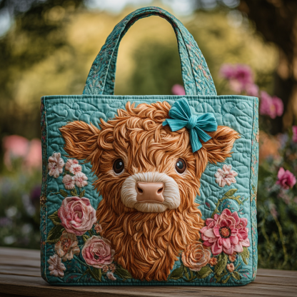Highland Cow Garden Quilted Tote  Bag