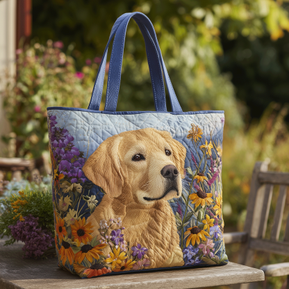 Golden Retriever Bloom Quilted Tote  Bag
