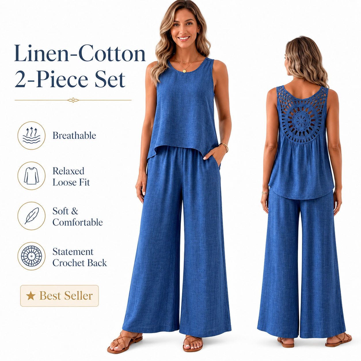 💗Promotion 50% OFF -Women’s Linen-Cotton Crochet Back Two-Piece Set