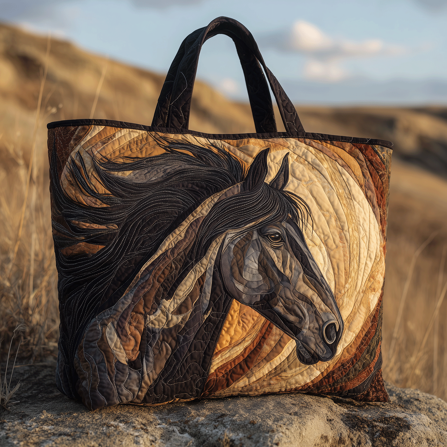 Rustic Horse Quilted Tote  Bag