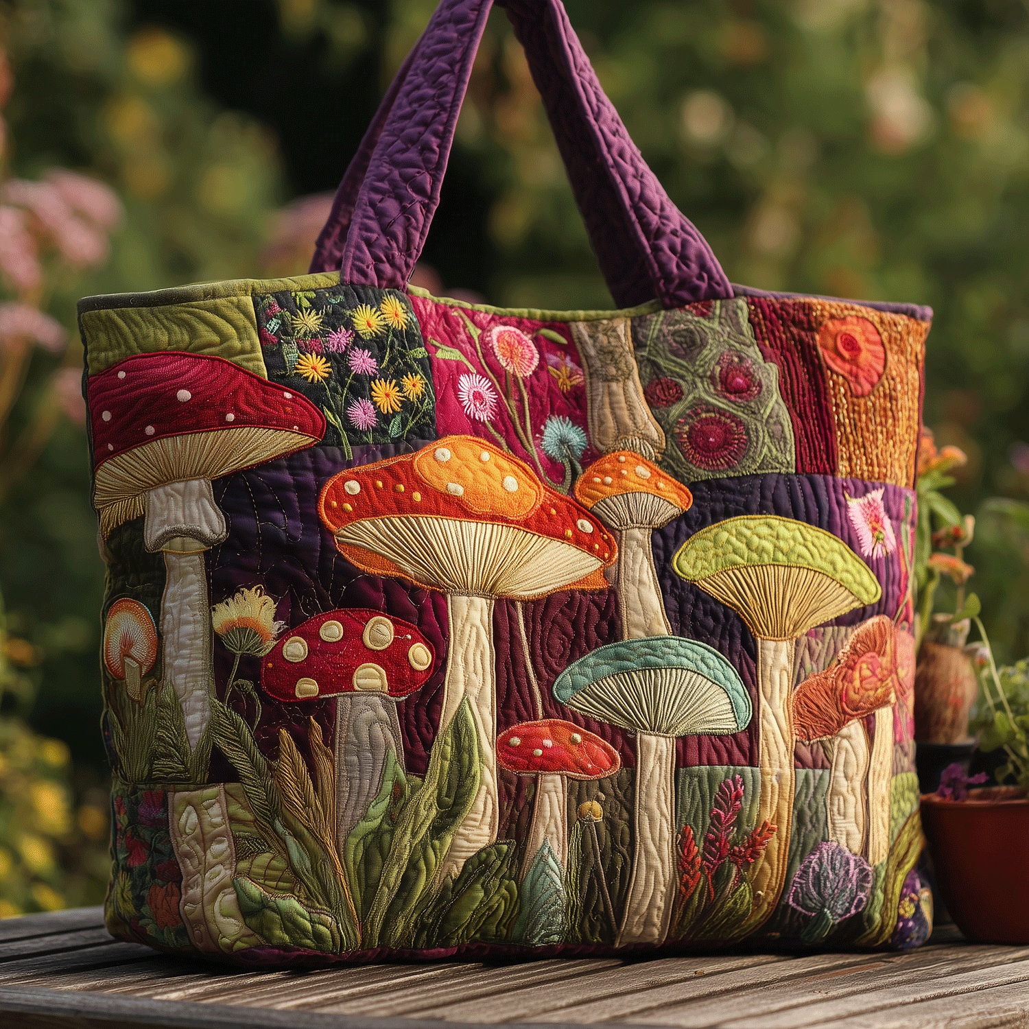 Magic Mushroom Love Quilted Tote Bag