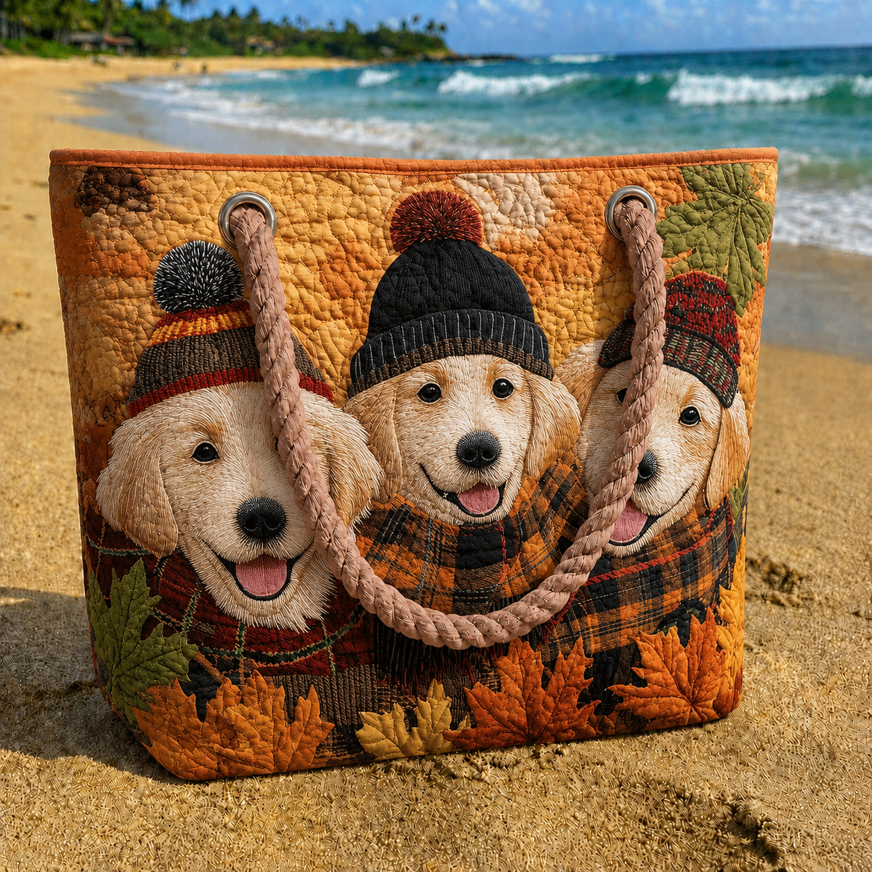Autumn Puppy Trio Quilted Beach Bag GFTOQA1560