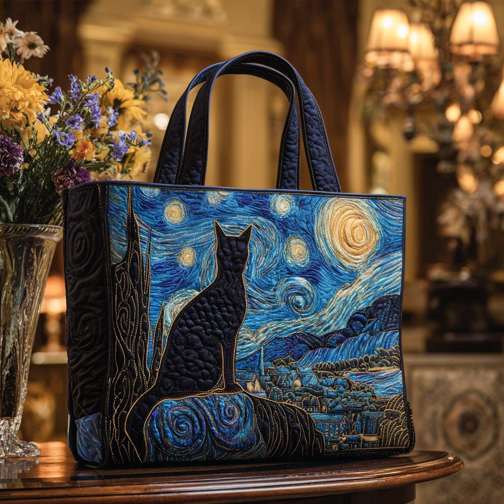 Black Cat Charm Quilted Tote Bag