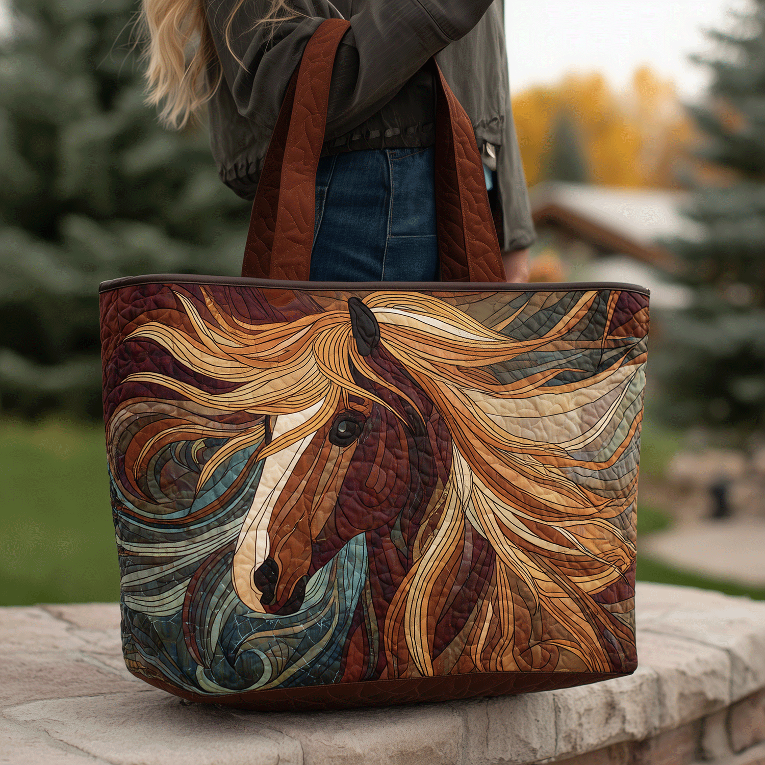 Brave Horse Quilted Tote  Bag